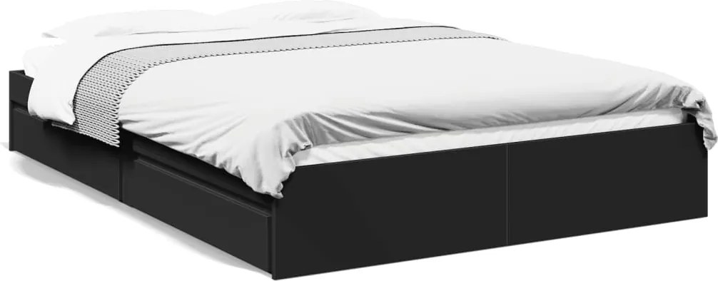 vidaXL fekete szerelt fa ágykeret fiókkal 150 x 200 cm
