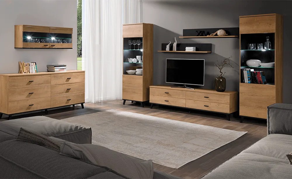 Komód, tölgyfa lefkas/fekete, SIRAN TYP 5