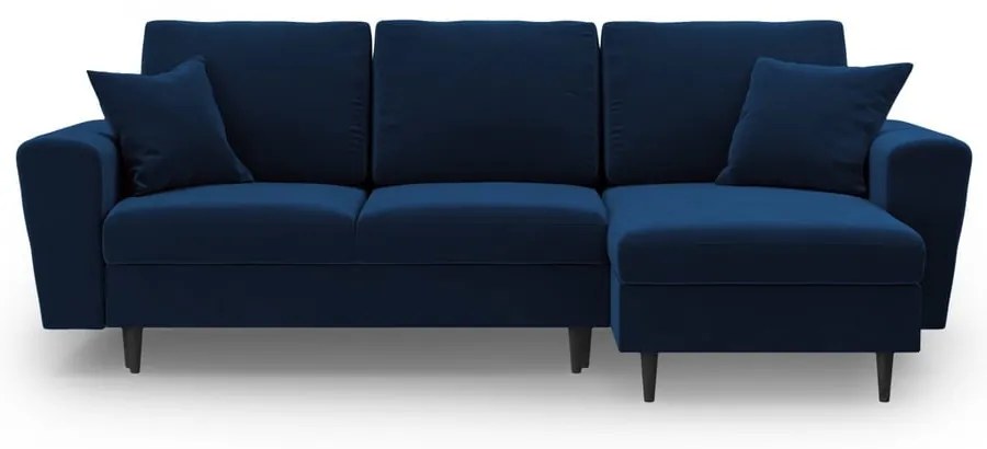 Kék bársony kinyitható tárolóhelyes sarokkanapé Kyoto – Cosmopolitan Design