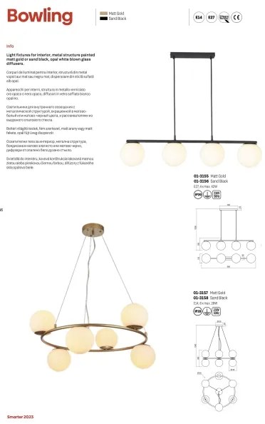 Redo 01-3156 - Csillár zsinóron BOWLING 4xE27/42W/230V fekete