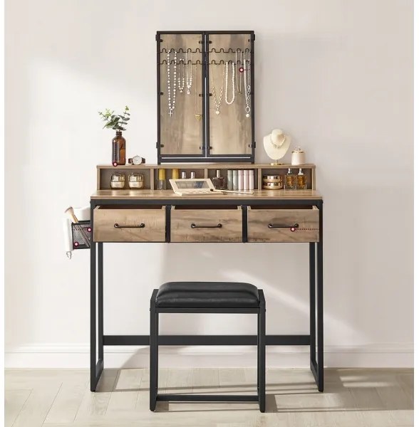 Sminkasztal puffal 28,6x42 cm FLORA barna/fekete