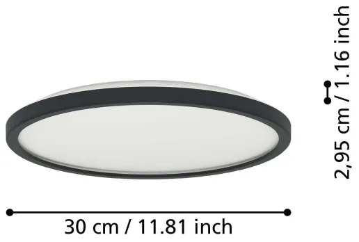 Eglo 901438-LED ROVITO fürdőszobai mennyezeti lámpa 13,9W/230V, 30cm, IP44, feke