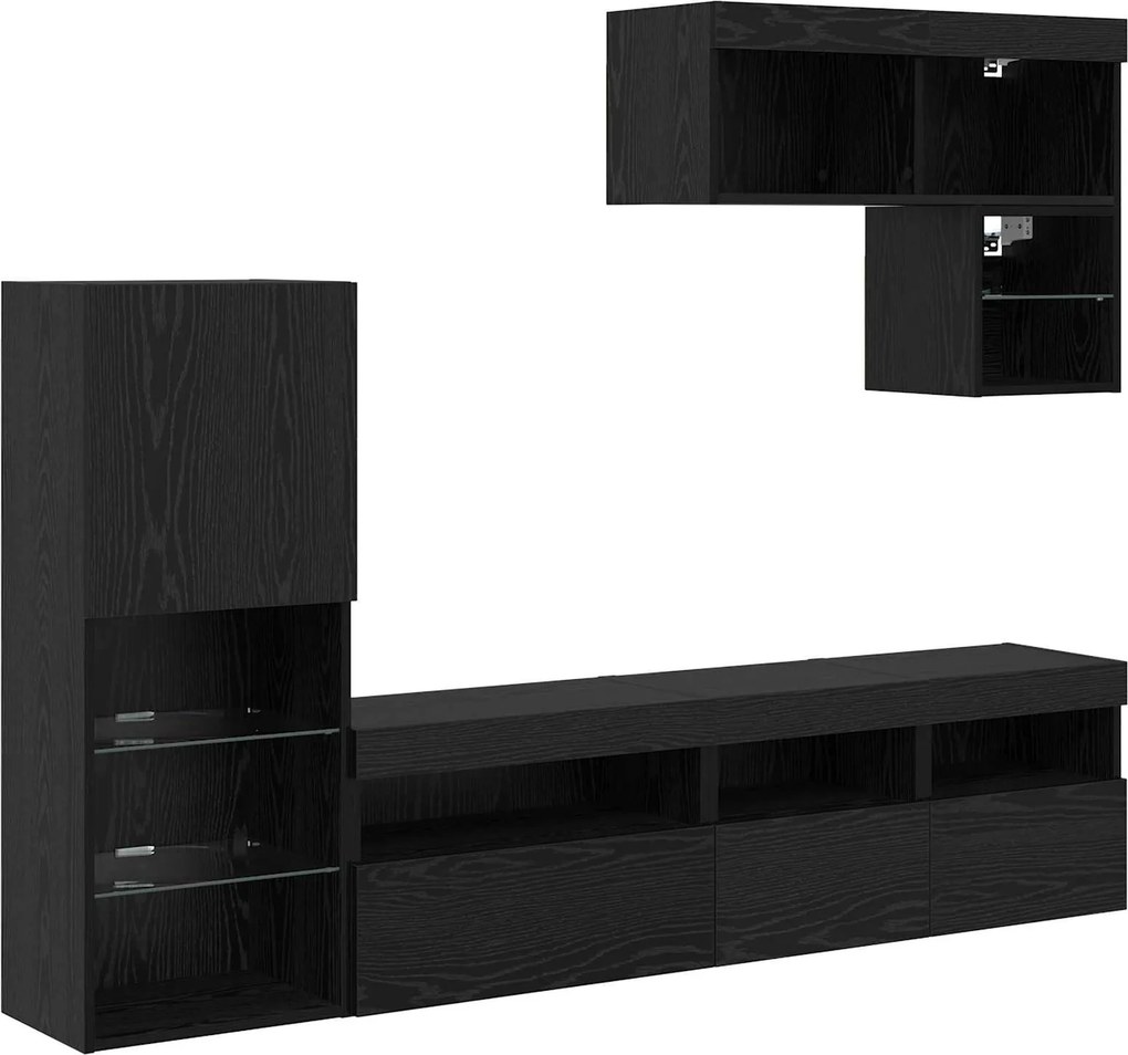 vidaXL TV Fali Egységek LED -es lámpákkal 6 pcs Fekete tölgy Faanyag