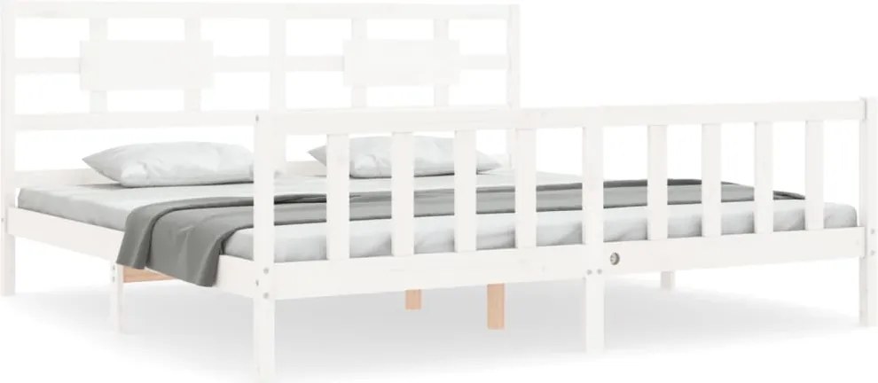 vidaXL fehér tömör fa ágykeret fejtámlával Super King Size
