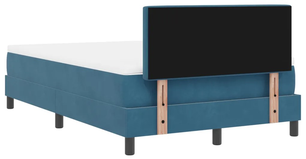 Box Spring ágy matraccal és LED világítással, Sötétkék, 120x190 cm, bársony