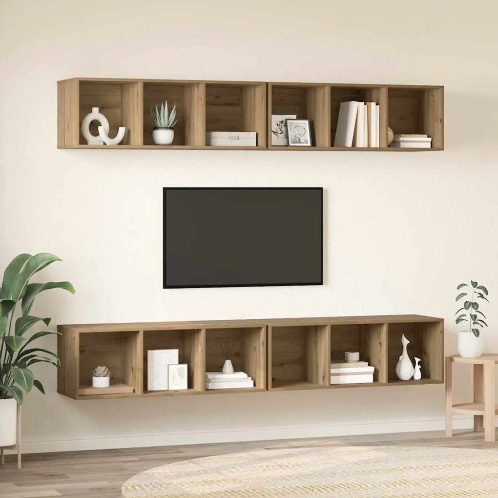 Fali TV Szekrény 4 pcs kézműves tölgy 37 x 37 x 107.5 cm