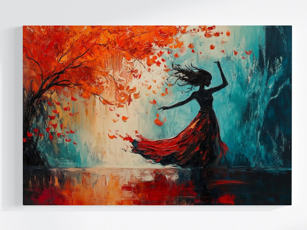 Vászonkép Canvas Figura Nő Ősz Fa Tánc Mozgás 120x80