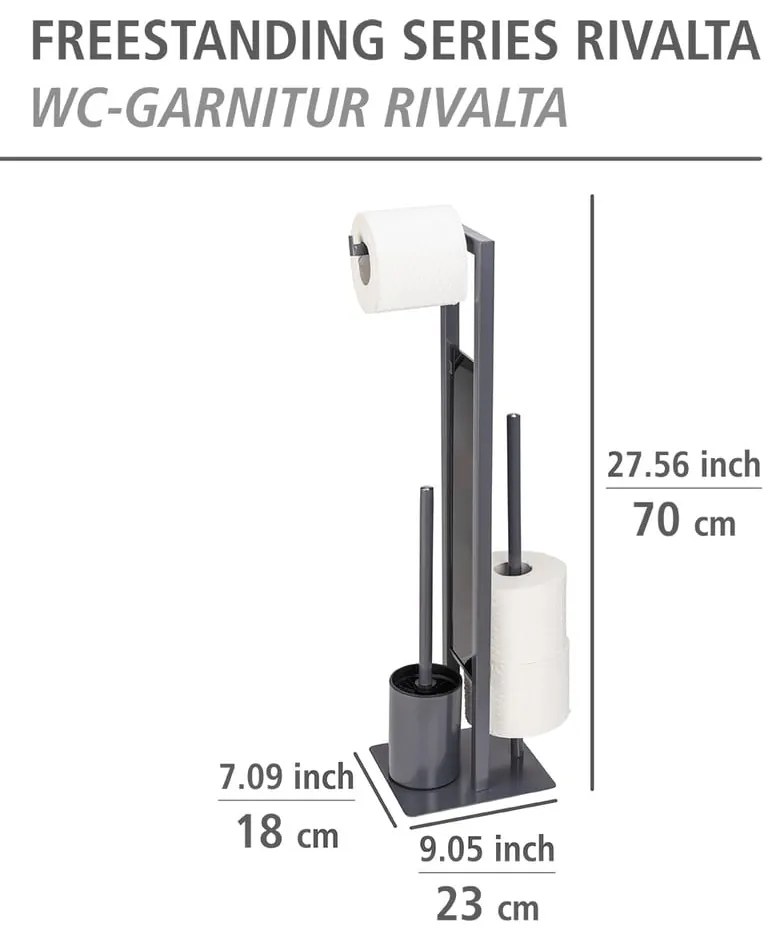Rivalta szürke wc-papír tartó állvány kefével - Wenko