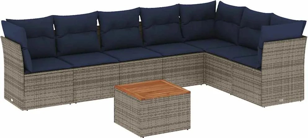 vidaXL 8 részes szürke polyrattan kerti ülőgarnitúra párnával