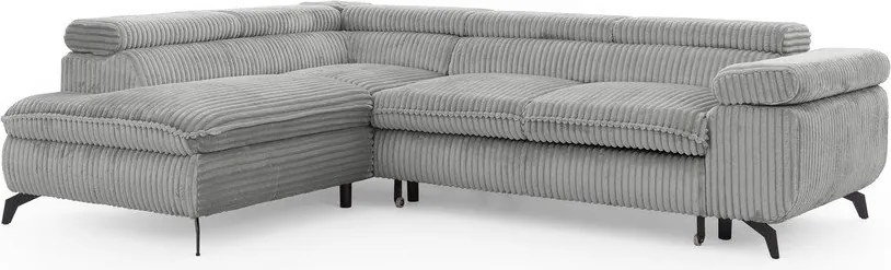 Világosszürke kordbársony sarokkanapé (bal oldali-L alakú) Marbeya – Ropez