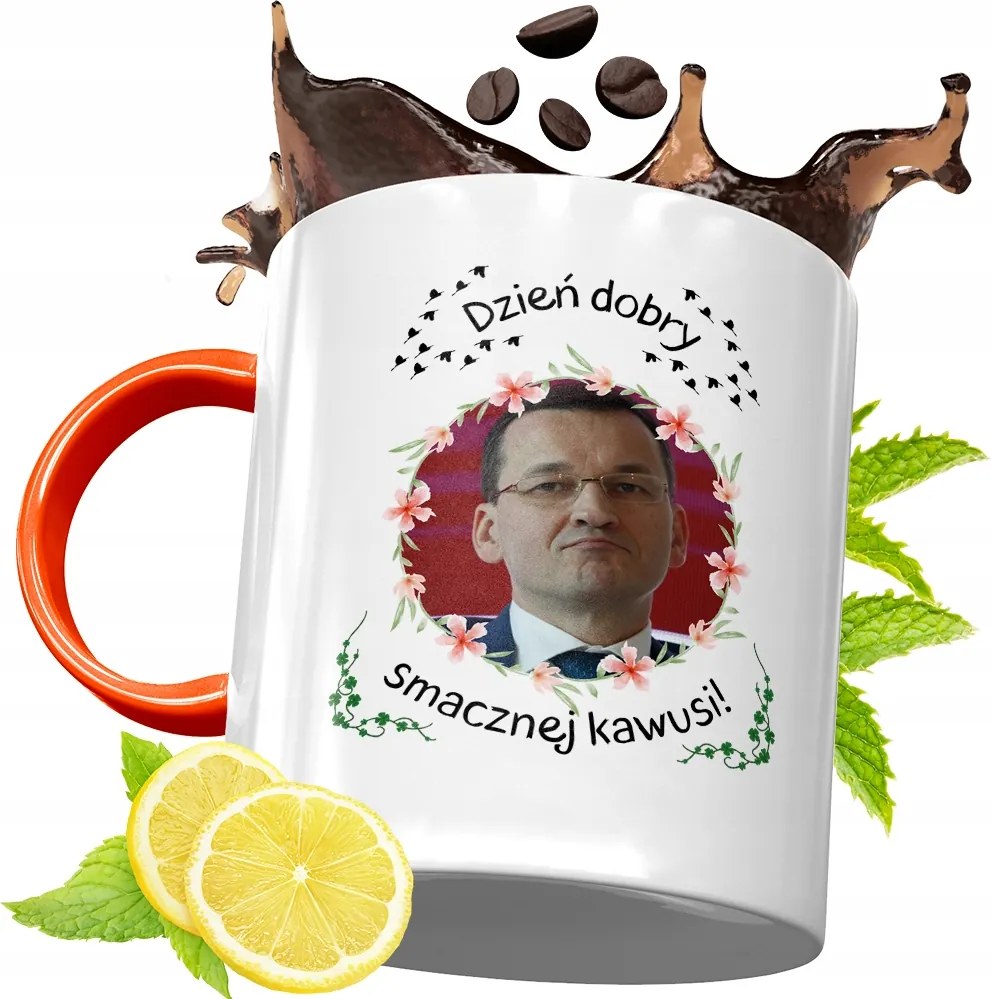 Narancssárga Bögre Mateusz Morawiecki Ajándék fényképes nyomtatással