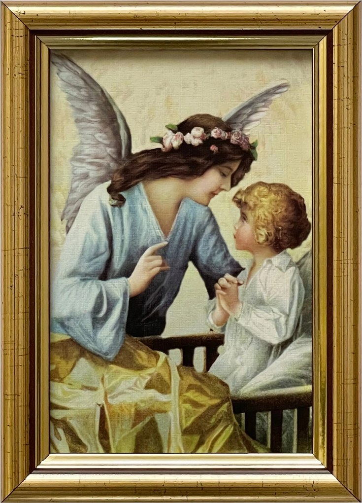 Vászonkép 18x13 Őrangyal Arany Angyal Díszített Fa Keret