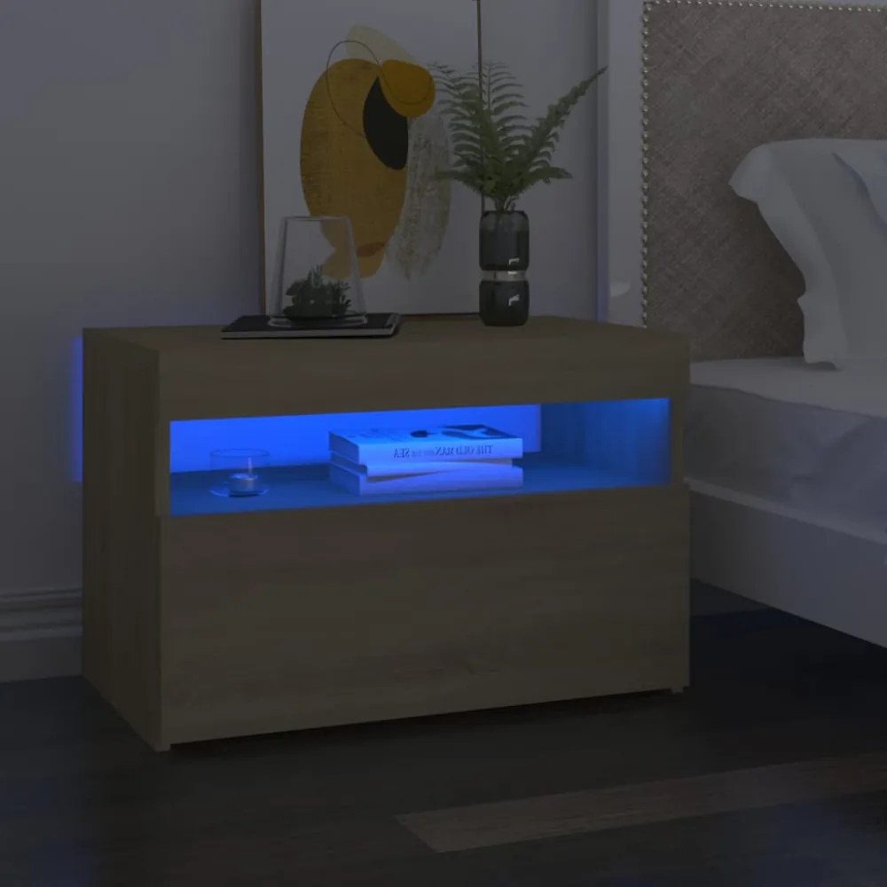 sonoma tölgy színű TV-szekrény LED-lámpákkal 60 x 35 x 40 cm