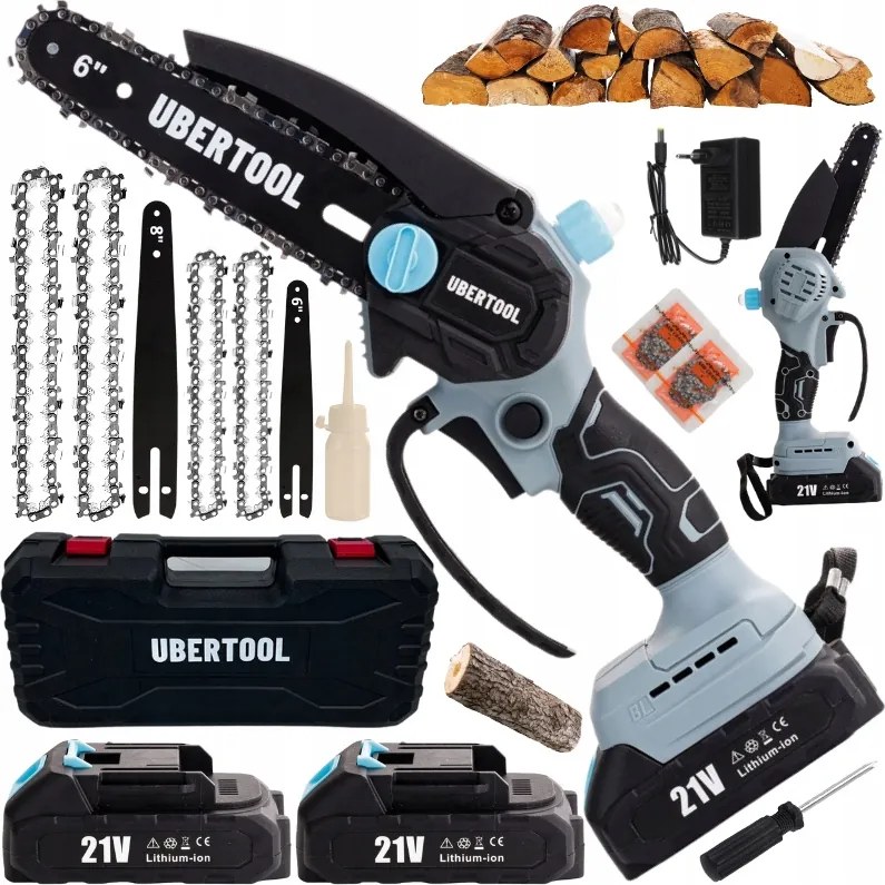 Akkumulátoros Láncfűrész 8” 21V Ágfűrész 4 Lánc