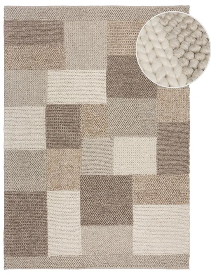 Bézs kézi szövésű gyapjúkeverék szőnyeg 160x230 cm Minerals Patchwork – Flair Rugs
