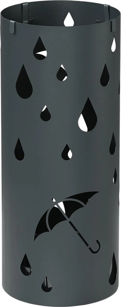 HOMCOM Esernyőtartó 4 Akasztóval és Leszedhető Csepegtető Tálcával - Esőtartó Botok és Esernyők Számára, Acél, Ø17 x 41 cm, Sötét Szürke | Aosom