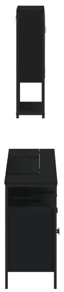 vidaXL 3 részes fekete szerelt fa fürdőszobai bútorszett