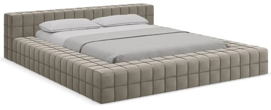 Szürkésbarna kárpitozott franciaágy ágyráccsal 140x200 cm Akela – Makamii