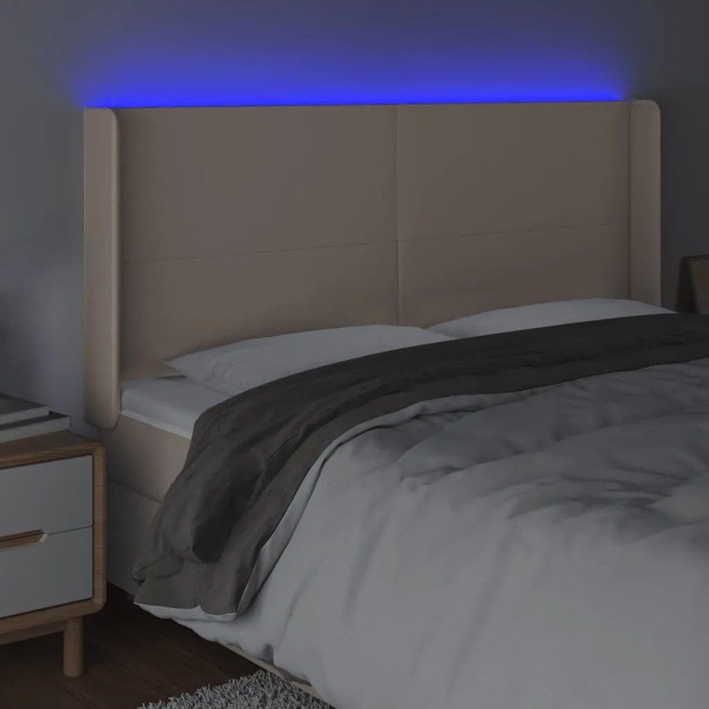 cappuccino műbőr LED-es fejtámla 183x16x118/128 cm