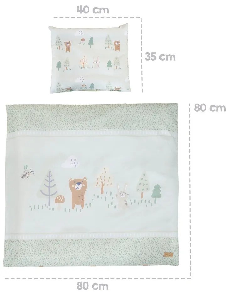 Világoszöld pamut gyerek ágyneműhuzat babaágyhoz 80x80 cm Woodland Buddies – Roba