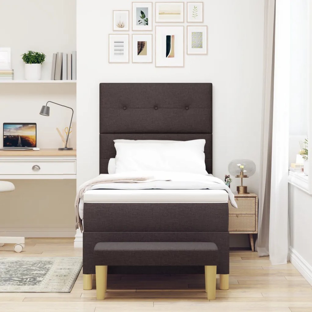 Boxspring Ágy Matrachoz és Padhoz Sötétbarna 100x200 cm Szövet