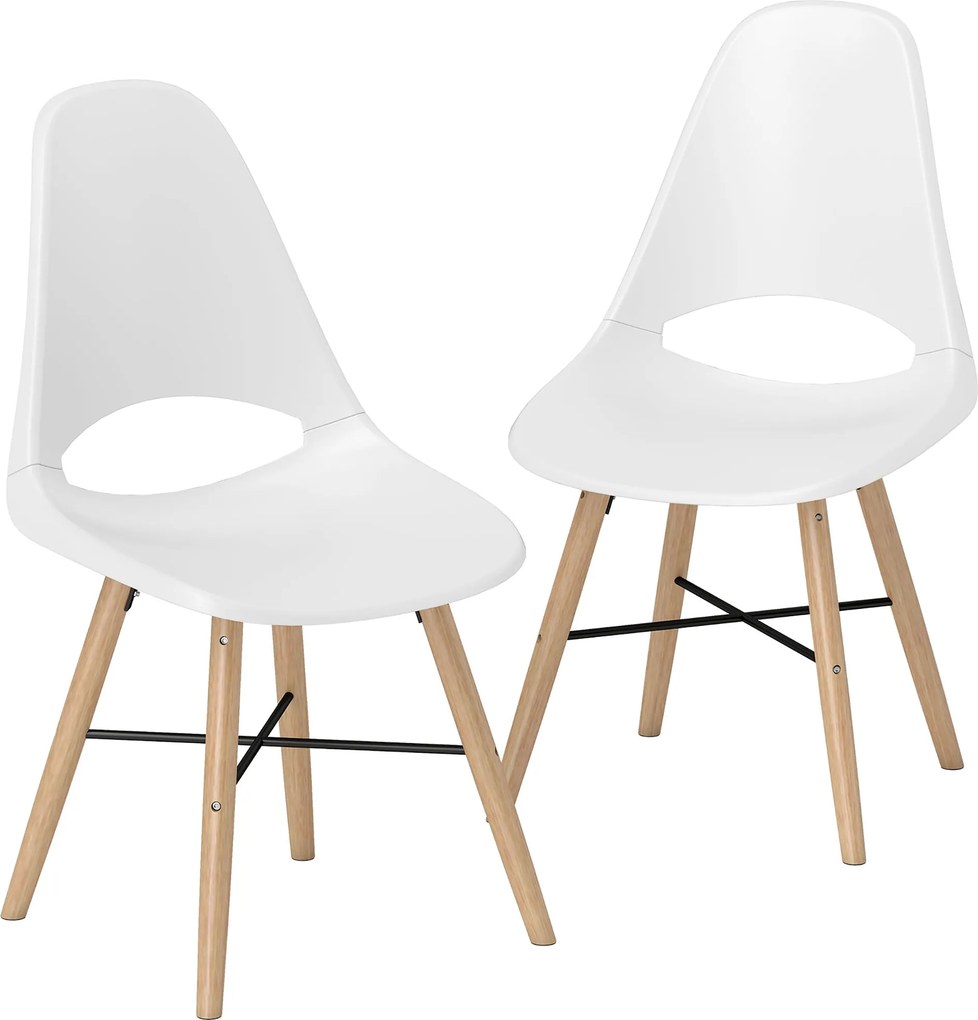 HOMCOM 2 db Étkezőszék, Modern Konyhai Székek Fúrt Támlával és Gumifából Készült Lábakkal, Műanyag Szék Konyhához, Hálószobához, Irodához és Nappaliho