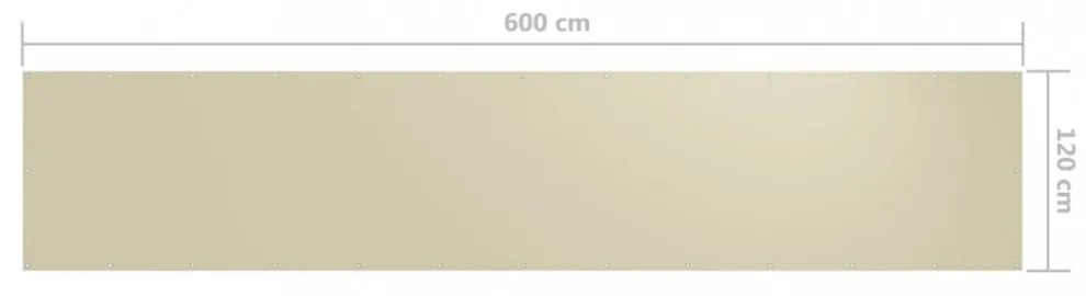 krémszínű oxford-szövet erkélynapellenző 120 x 600 cm