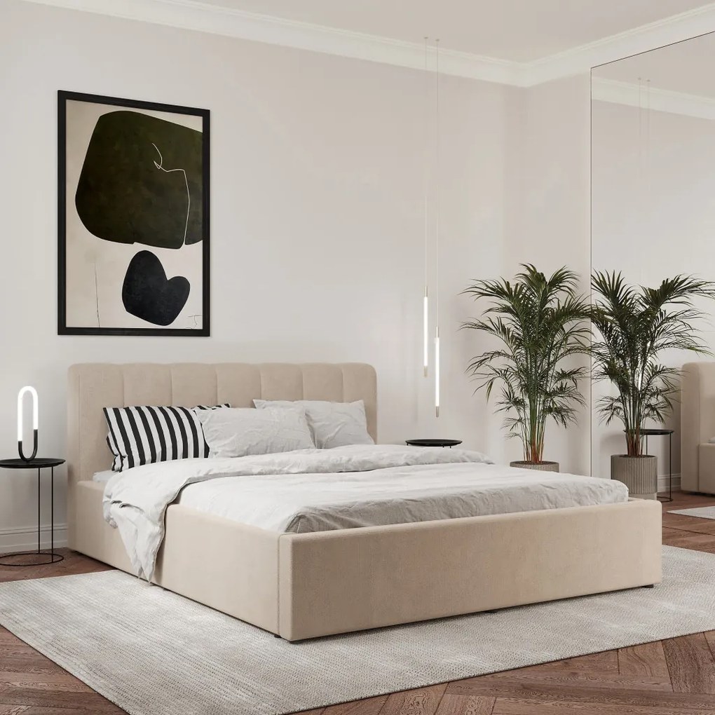 Almo kárpitozott ágy, 160 x 200 cm, Krém