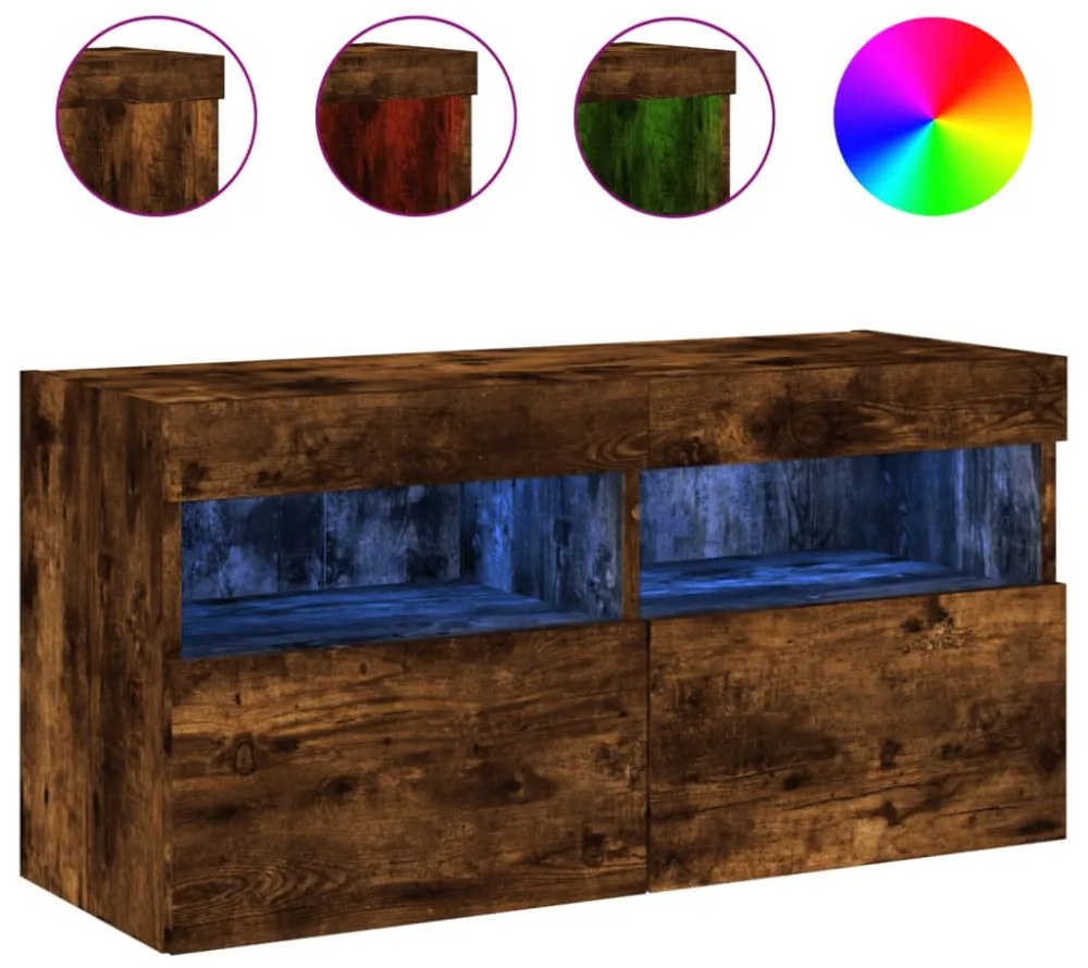 füstös tölgy színű fali TV-szekrény LED-ekkel 80x30x40 cm
