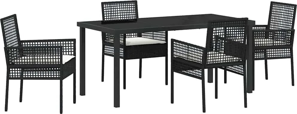 vidaXL Kert étkező szett párnával 5 pcs Fekete polirattan