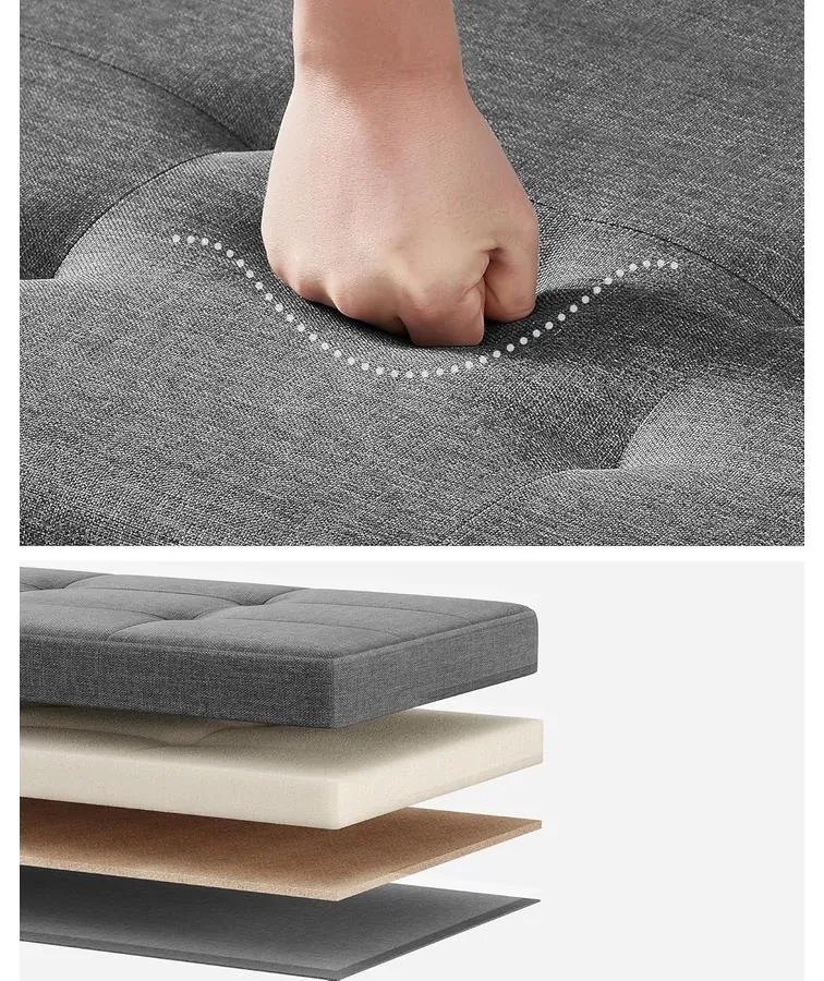 SONGMICS tárolós ülőke, összecsukható pad lábakkal, 38 × 110 × 40 cm, szürke színben