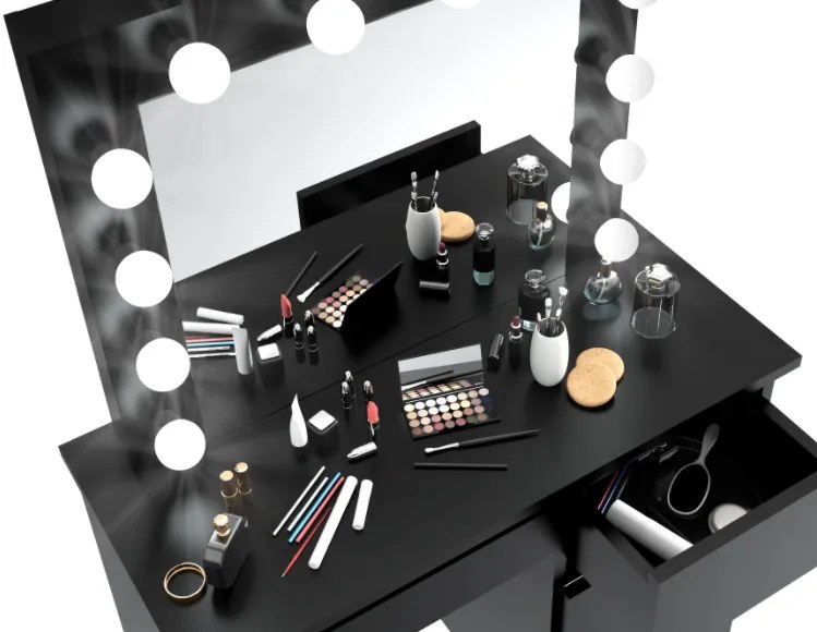 Öltöző asztal LED tükörrel Cleopatra Black