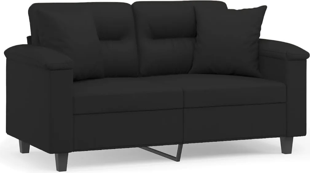 vidaXL 2 személyes fekete mikroszálas szövetkanapé párnákkal 120 cm