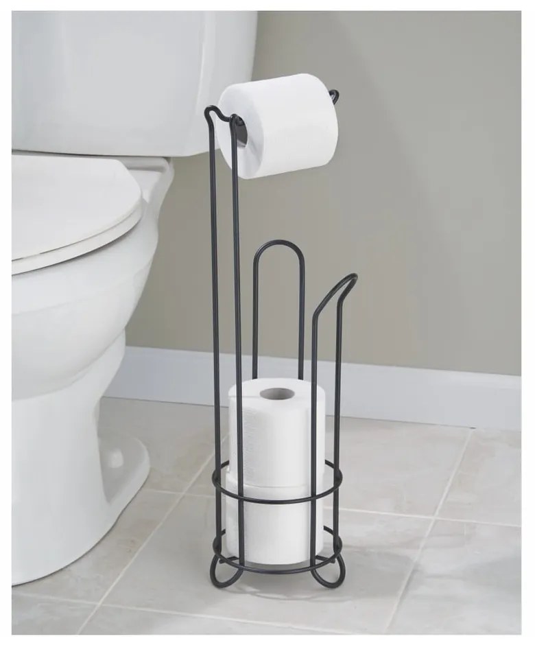 Fekete acél WC-papír tartó állvány, magasság 65 cm - InterDesign