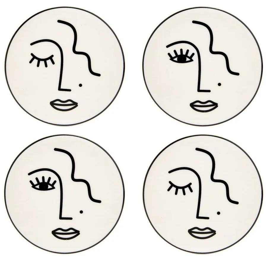 Abstract Faces 4 db fehér porcelán alátét - Sass & Belle
