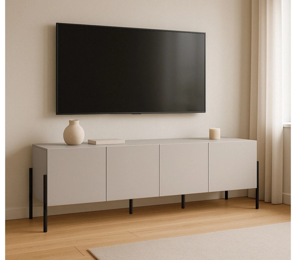 TV-szekrény Wezilo 204 cm - kasmír / fekete Lábak
