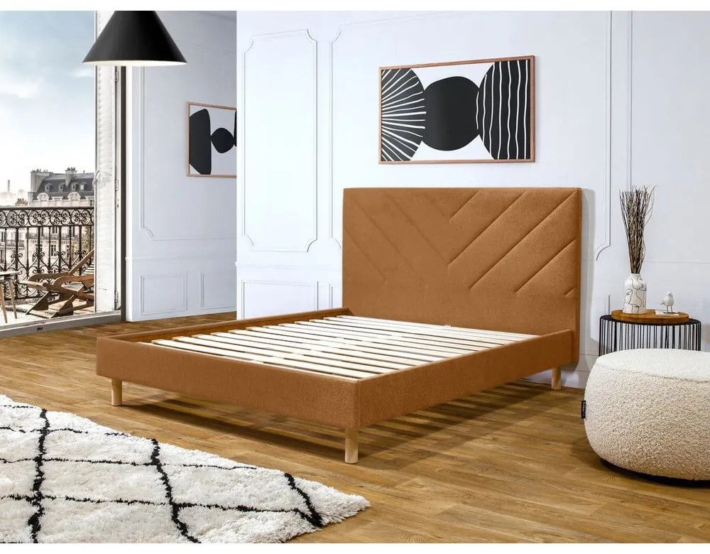 Narancssárga kárpitozott franciaágy ágyráccsal 180x200 cm Romane – Bobochic Paris