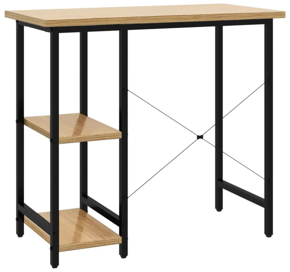 fekete-tölgyszínű MDF és fém számítógépasztal 80 x 40 x 72 cm