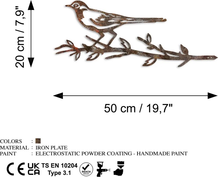 Bird fém kerti dísztárgy, barna, 50×20 cm – TR565TNL1313