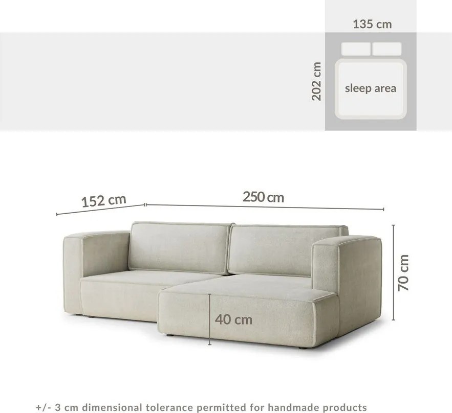 Világoskék zsenília kinyitható-tárolóhelyes sarokkanapé (jobb oldali-heverő résszel) Velto – Maison de Rêve