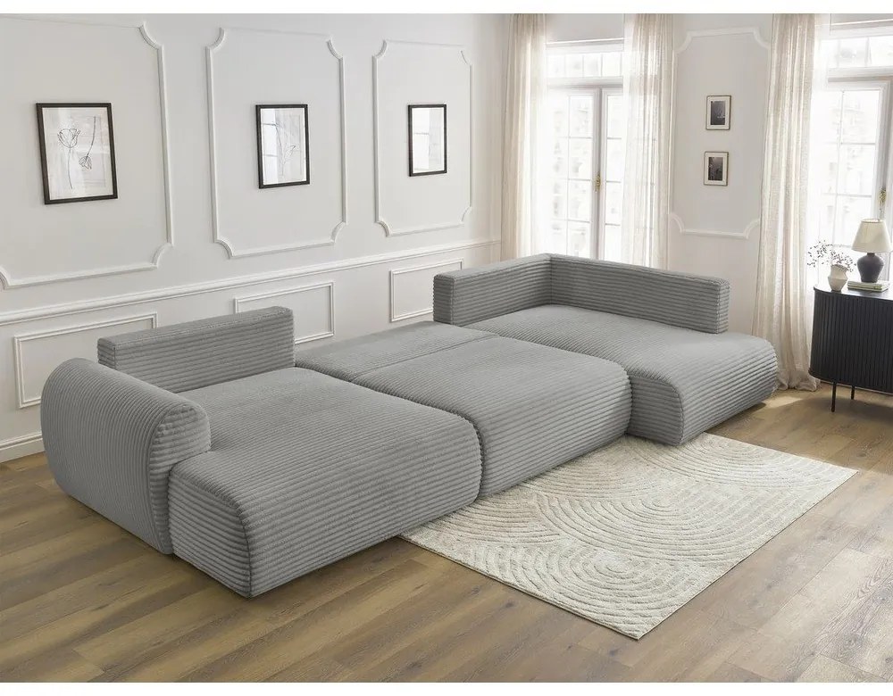 Sötétszürke kordbársony kinyitható sarokkanapé (bal oldali-U alakú) Lucien – Bobochic Paris
