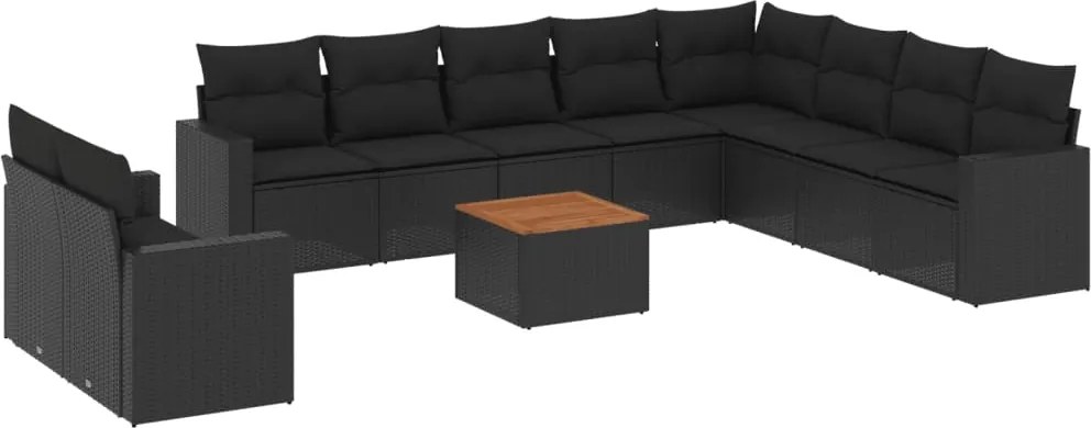 vidaXL 11 részes fekete polyrattan kerti ülőgarnitúra párnákkal