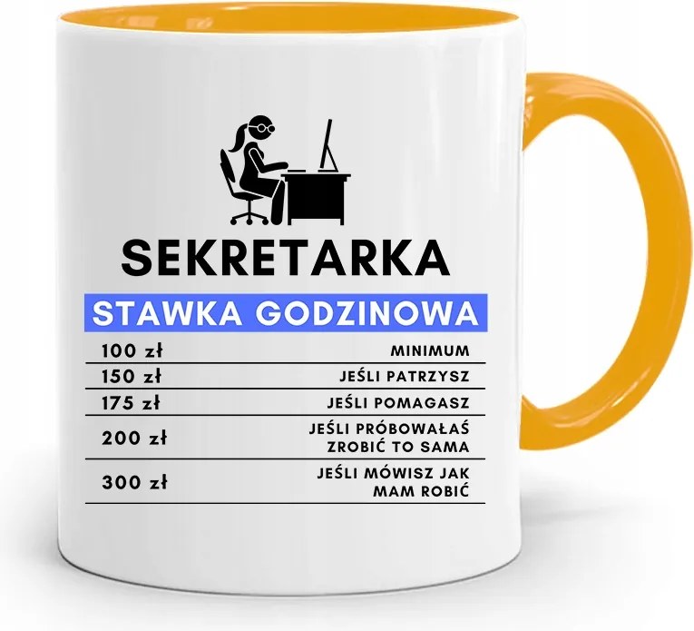 Sárga Bögre Ajándék Titkárnőnek Tét nyomott mintával