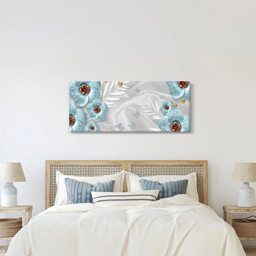Kép - 3D kék virágok (120x50 cm)