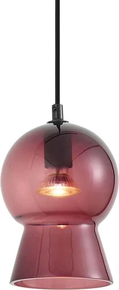 Retro függőlámpa fekete lila üveggel 1 fázisú sínrendszerhez - Iconic Bell