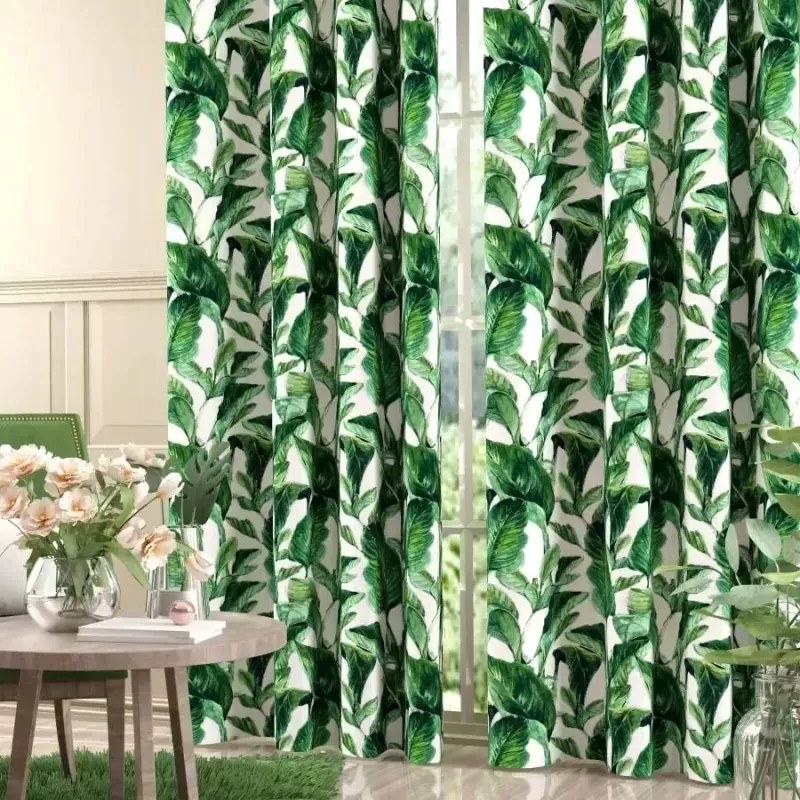 Modern nyomtatott függöny zöld levélmintás Gedira 150x260cm
