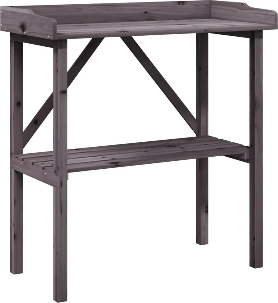 vidaXL szürke tömör fenyőfa növénytartó asztal polccal 78x38x82,5 cm