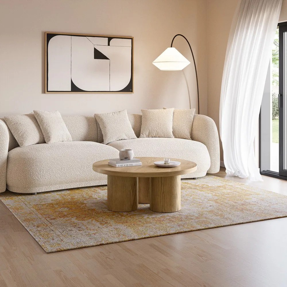 Natúr színű kerek dohányzóasztal tölgyfa dekorral ø 100 cm Arancha – MOME