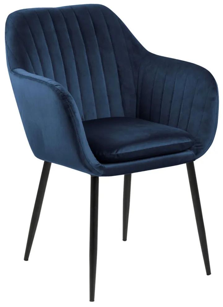Emilia design karfás szék, sötétkék bársony, fekete láb