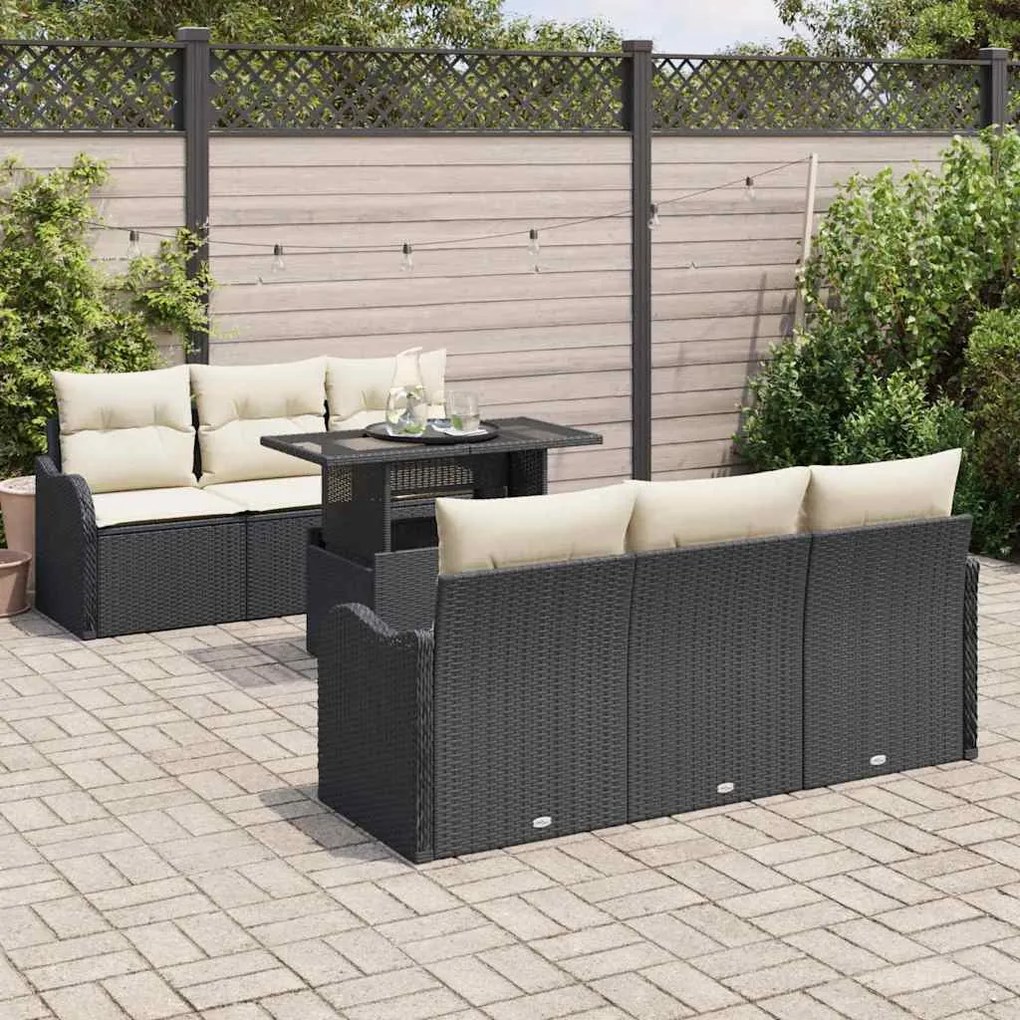 Kerti Kanapé Szett 7 pcs Fekete 100 x 55 x 73 cm Poli rattan